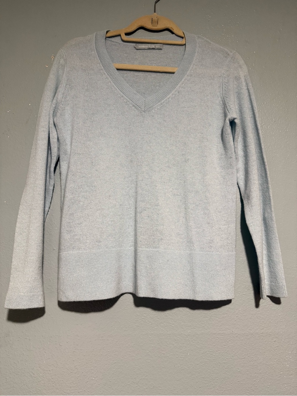 Hannah rose XS Light Blue V-Neck Women's Sweater 100% cashmere
